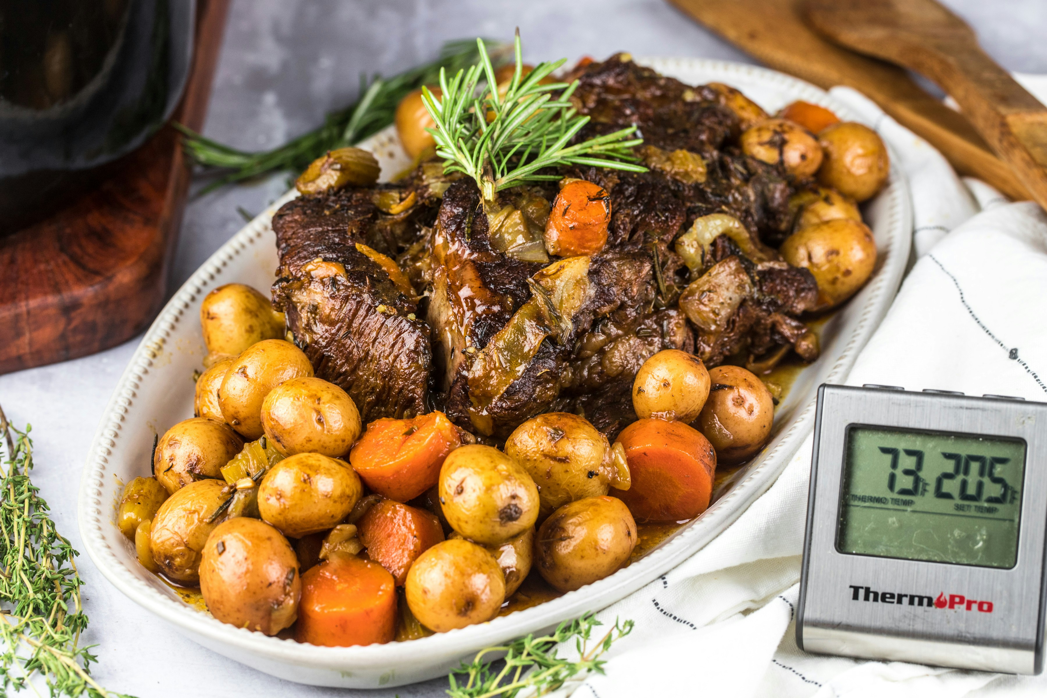 A finished pot roast dish.